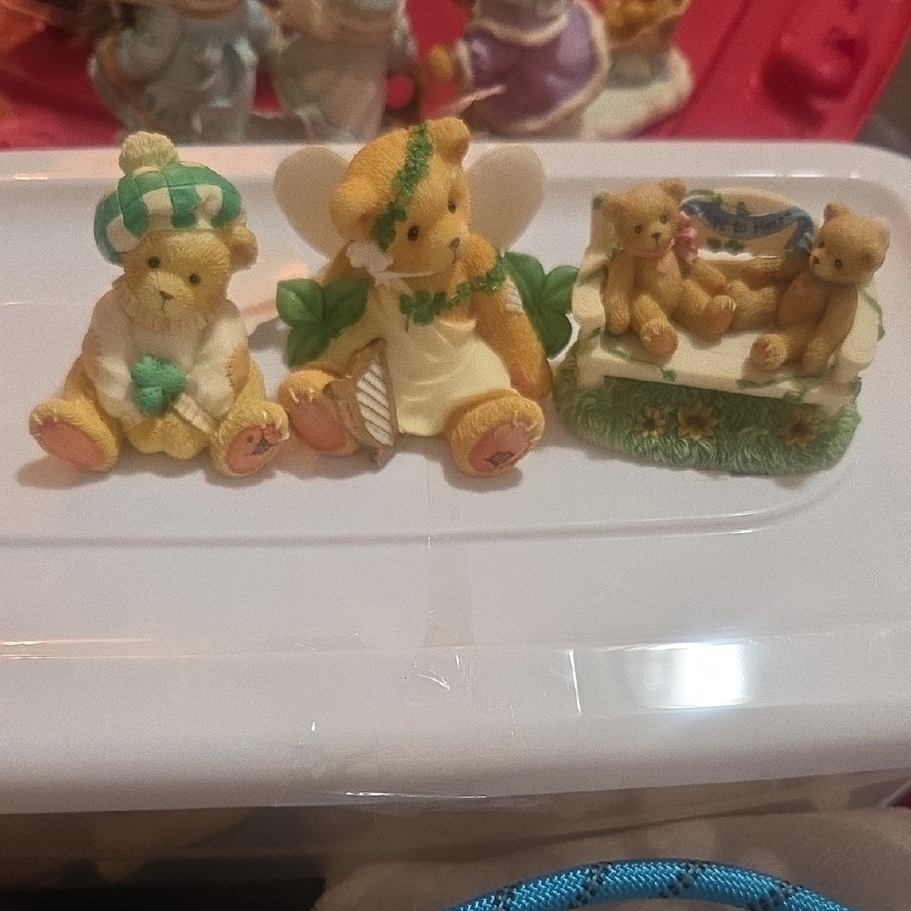 Adorable CHERISHED TEDDIE Bear Figurine Set - Yellow and Green. St.Patrick's Day